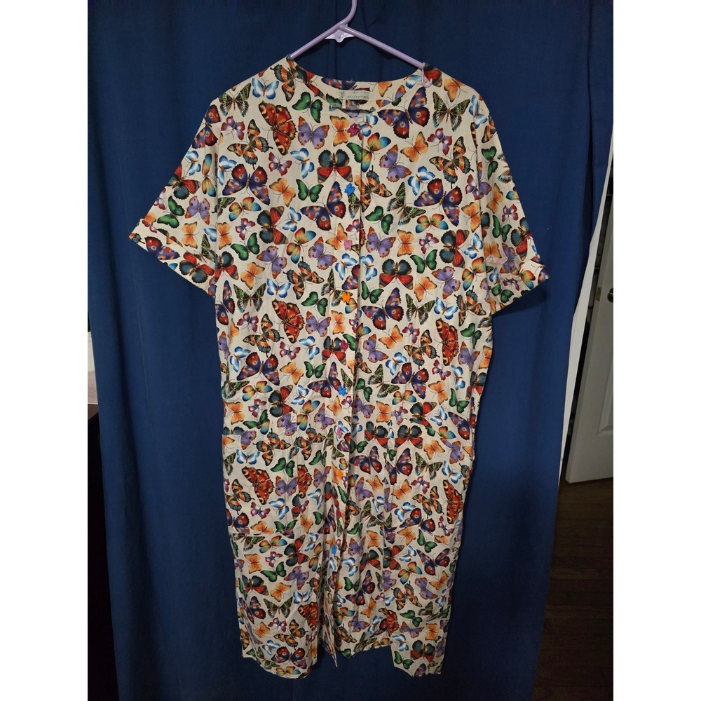 Handmade Celia Hewett-Moon Butterfly Print Button Front Dress with Pockets